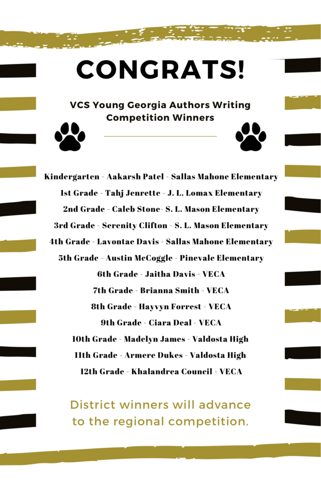 Winners of the Young Georgia Authors Writing Competition