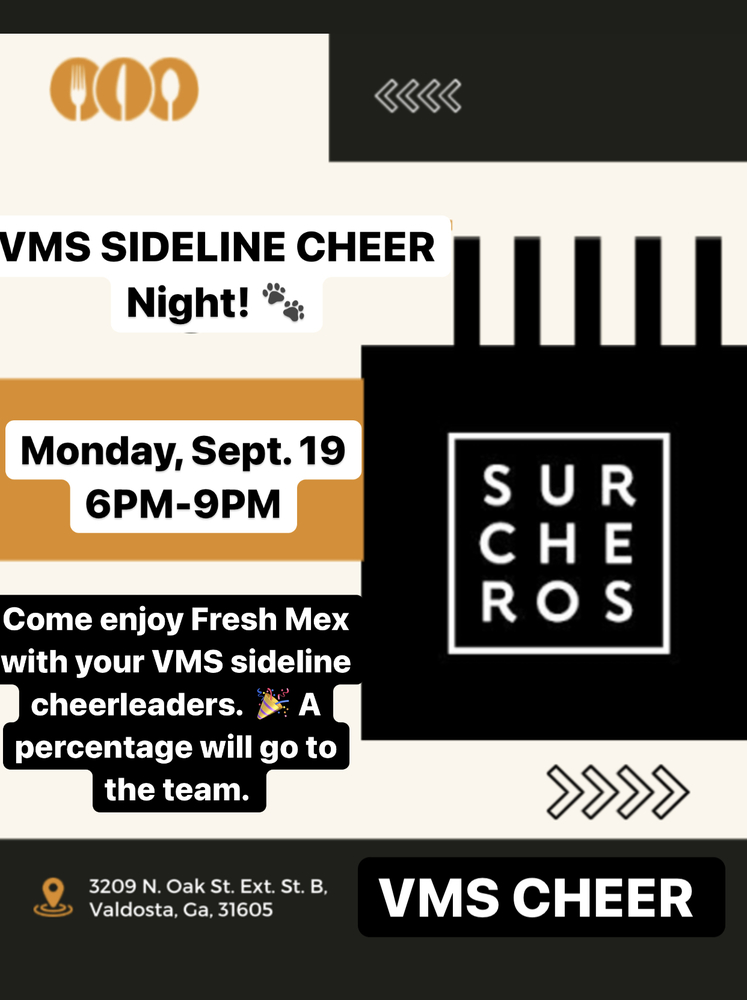 VMS Sideline Cheer Surcheros Fundraiser on Monday, Sept 19th