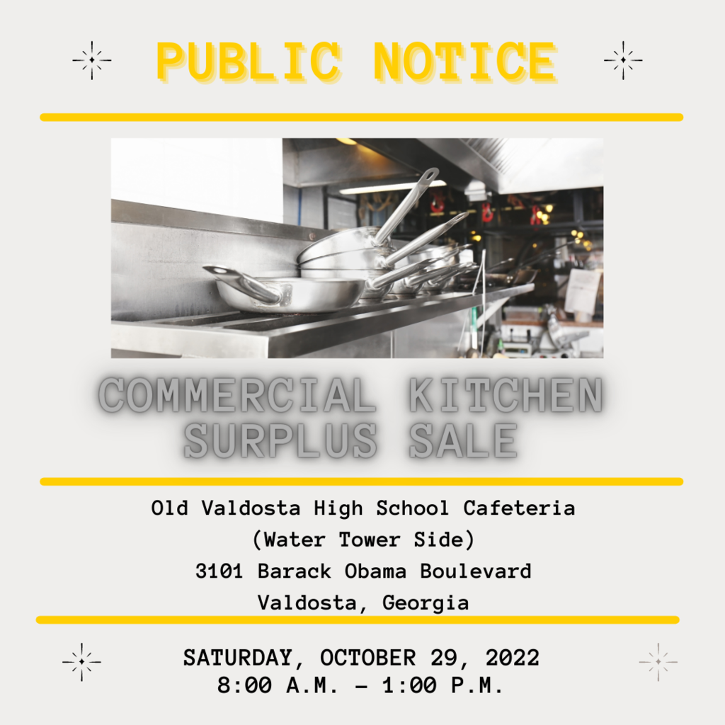 PUBLIC NOTICE: SURPLUS COMMERCIAL KITCHEN EQUIPMENT SALE