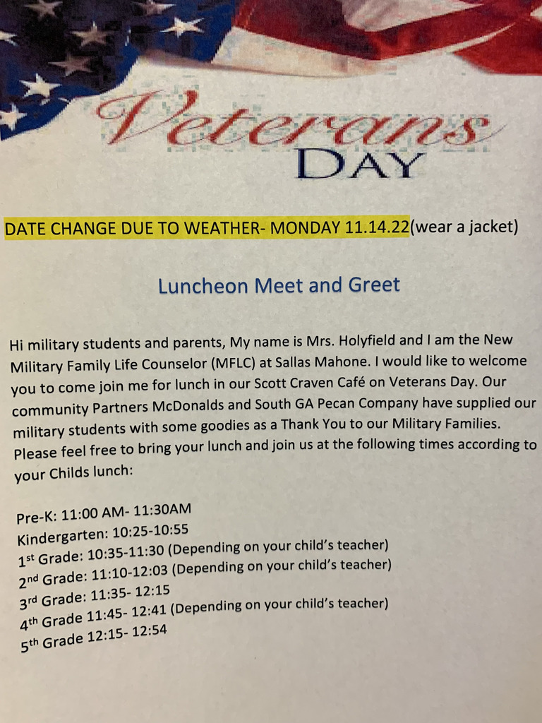 Veterans Day Luncheon Date Change